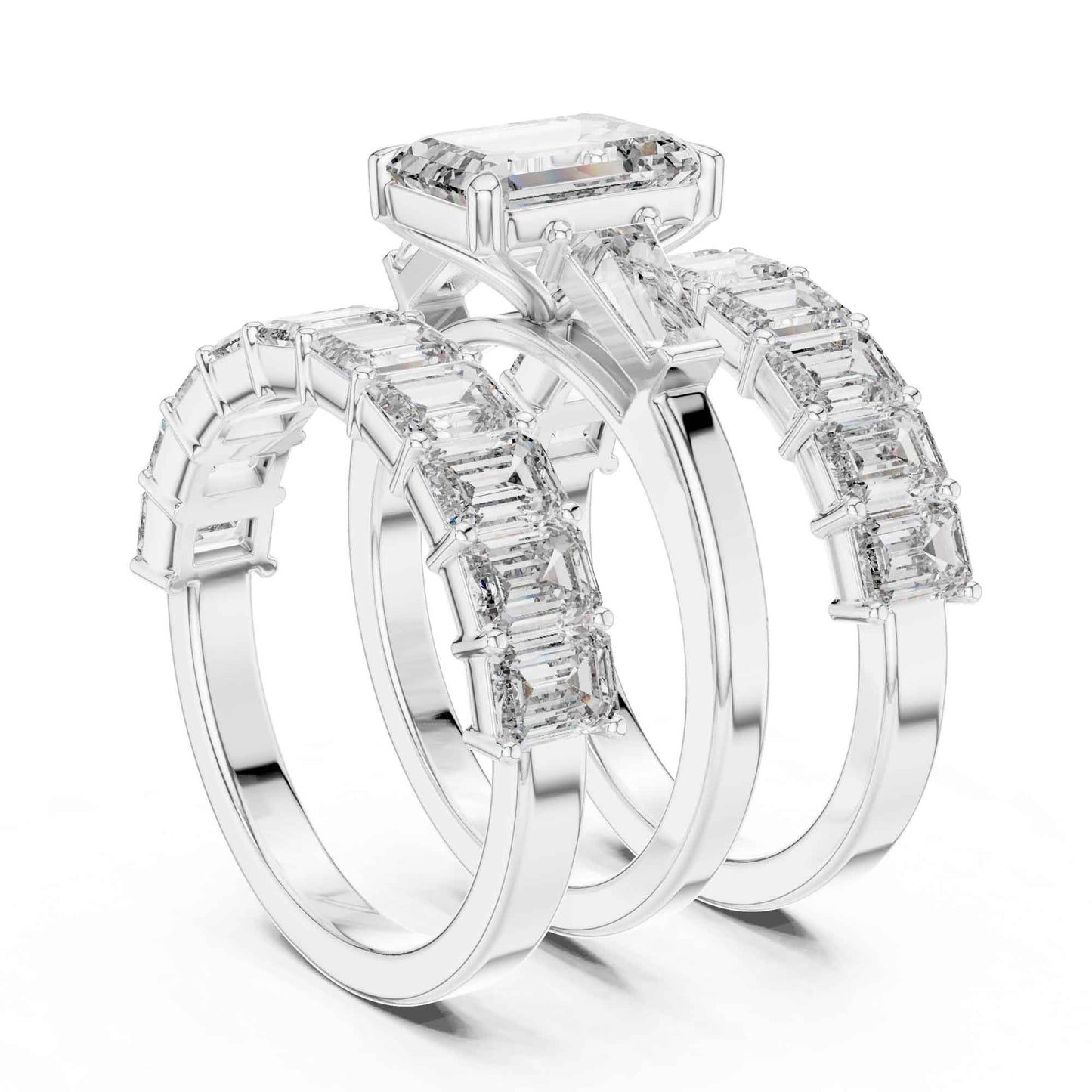 2 Carat Emerald-Cut Diamond Bridal Set with Matching Eternity Bands