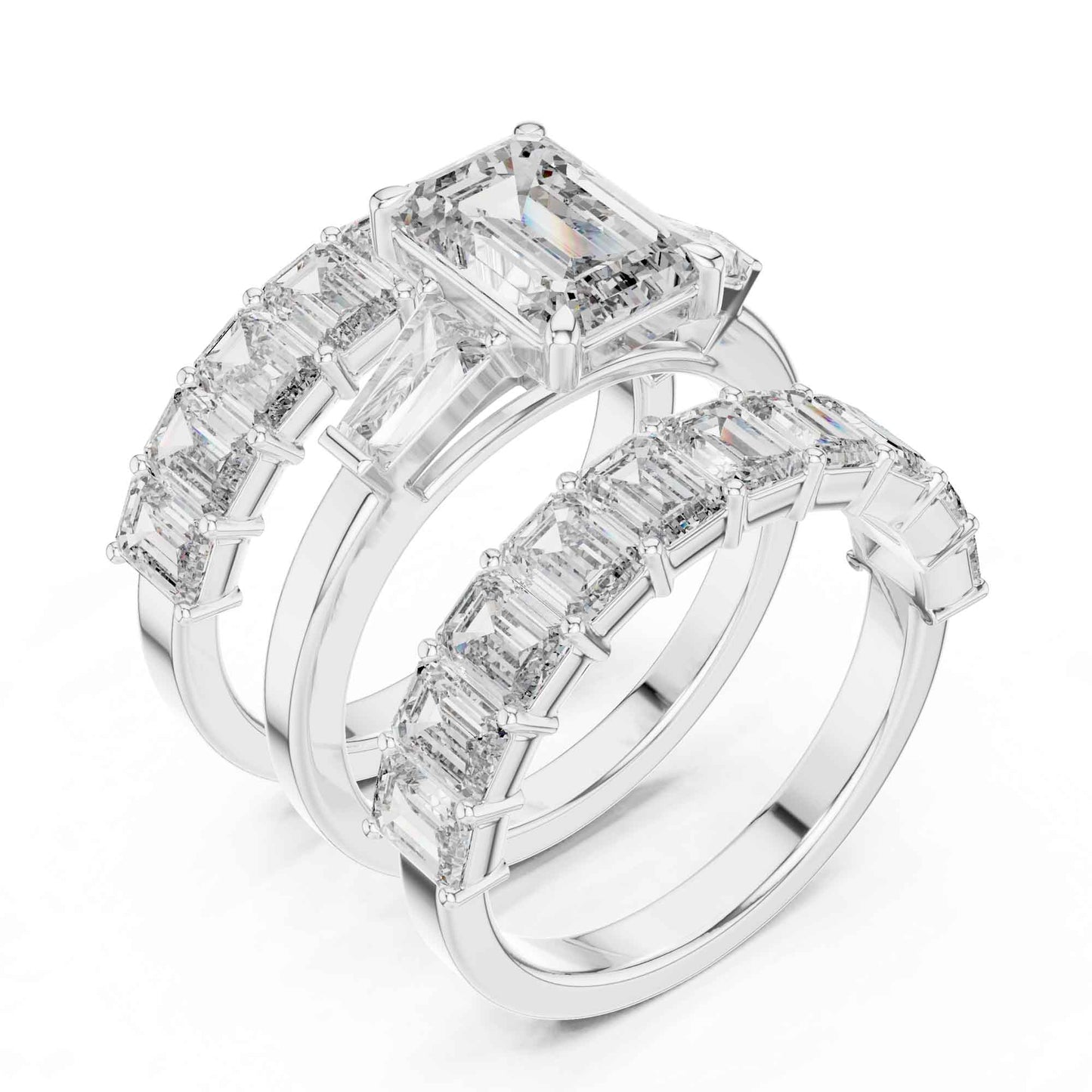 2 Carat Emerald-Cut Diamond Bridal Set with Matching Eternity Bands