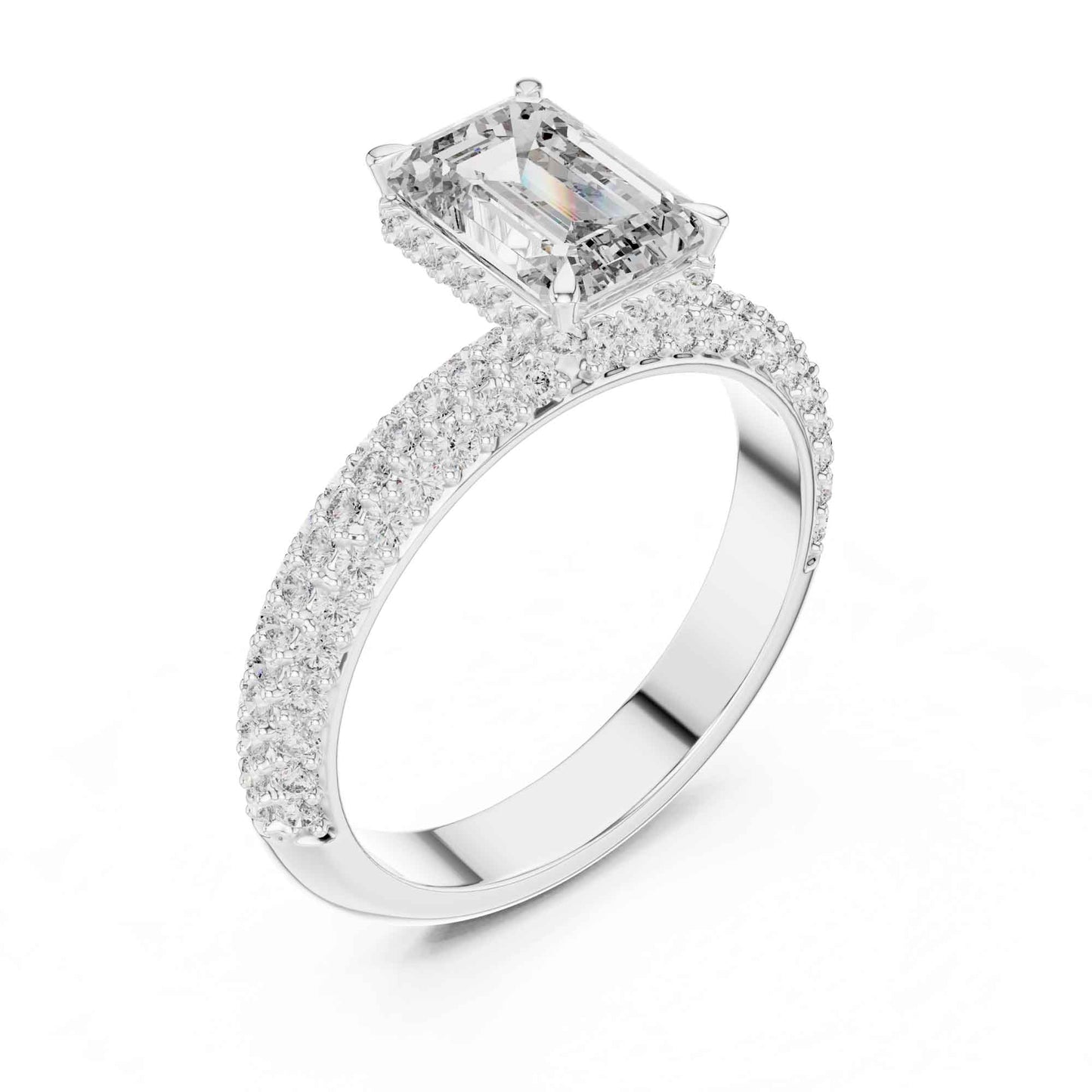 2 Carat Luxury Emerald-Cut Diamond Engagement Ring with Pavé-Set Band