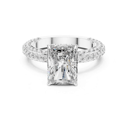 4 Carat Radiant Cut Lab Grown Diamond Engagement Ring with Double Pavé Band