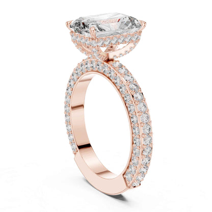 4 Carat Radiant Cut Lab Grown Diamond Engagement Ring with Double Pavé Band