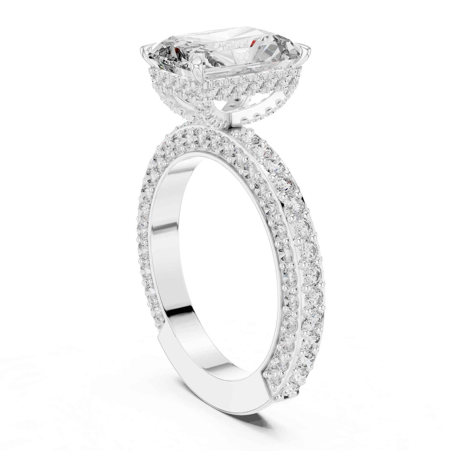 4 Carat Radiant Cut Lab Grown Diamond Engagement Ring with Double Pavé Band