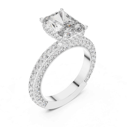 4 Carat Radiant Cut Lab Grown Diamond Engagement Ring with Double Pavé Band