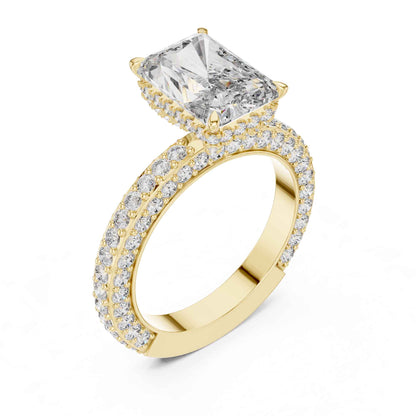 4 Carat Radiant Cut Lab Grown Diamond Engagement Ring with Double Pavé Band
