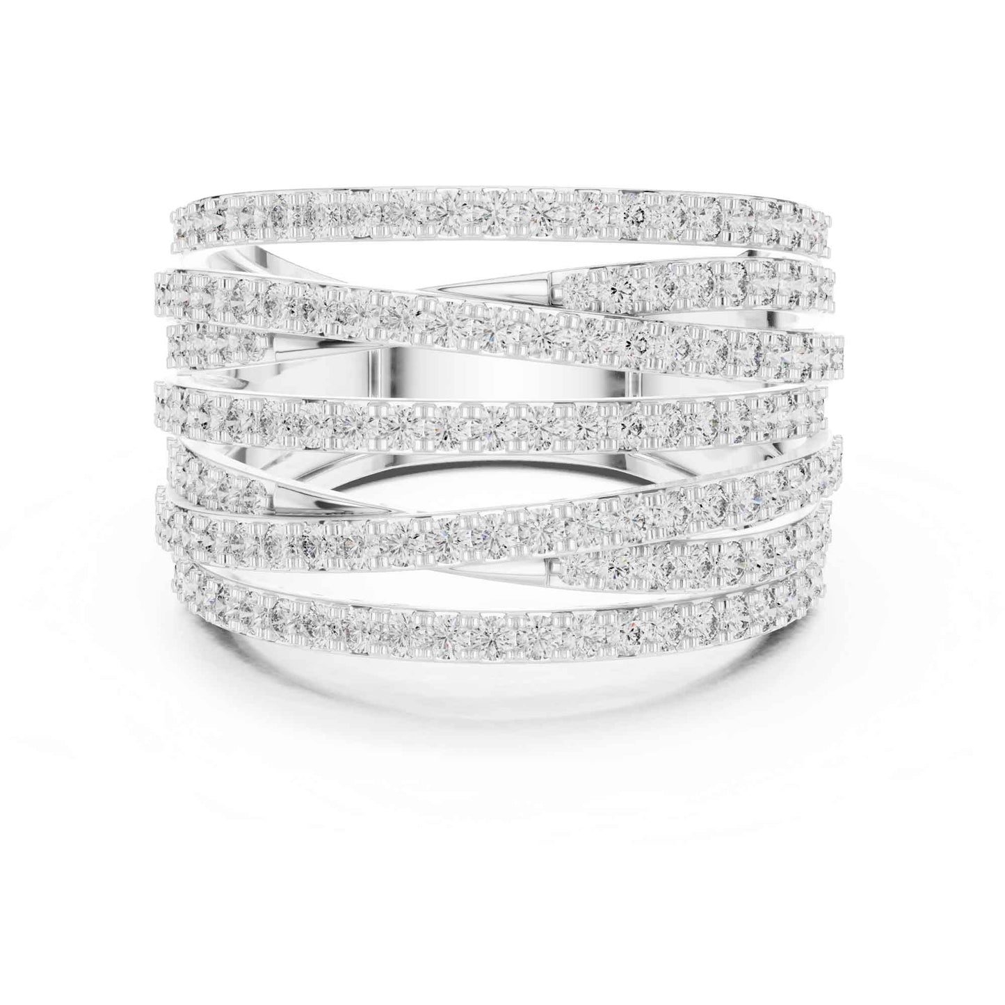 Multi-Row Pavé Lab Grown Diamond Criss Cross Wide Band Ring