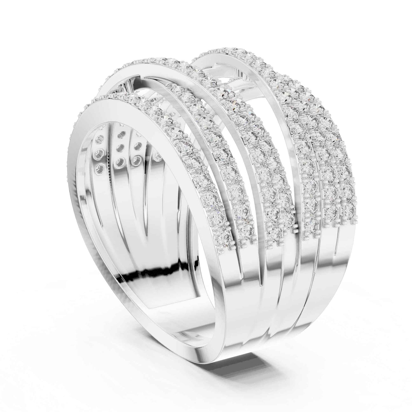 Multi-Row Pavé Lab Grown Diamond Criss Cross Wide Band Ring