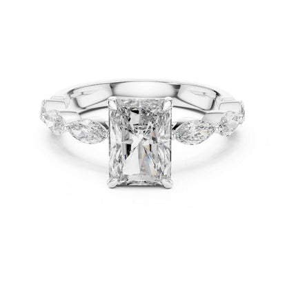 2 Carat Radiant Cut Lab Grown Diamond Engagement Ring with Marquise Side Stones