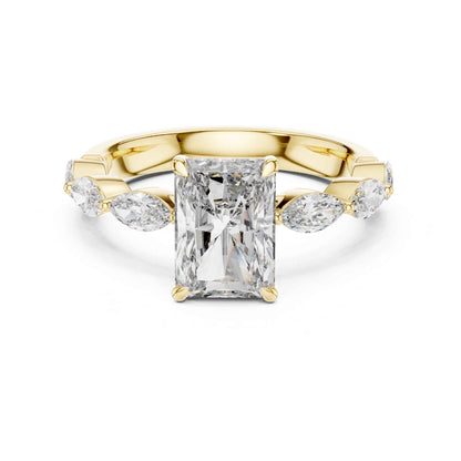 2 Carat Radiant Cut Lab Grown Diamond Engagement Ring with Marquise Side Stones