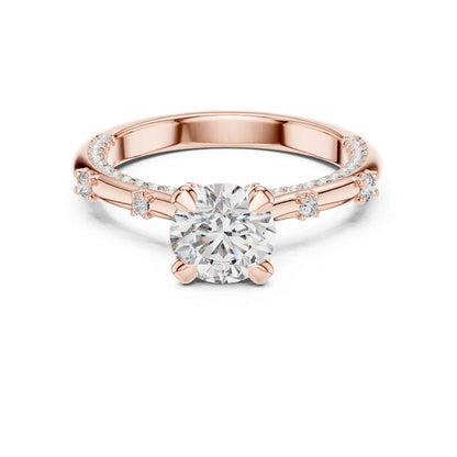 1 Carat Round Cut Lab Grown Diamond Solitaire Engagement Ring with Pavé Accent Band