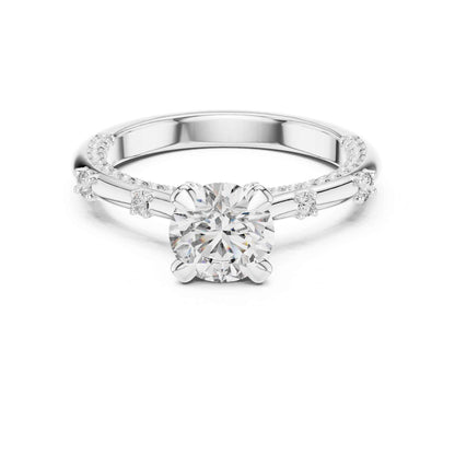 1 Carat Round Cut Lab Grown Diamond Solitaire Engagement Ring with Pavé Accent Band