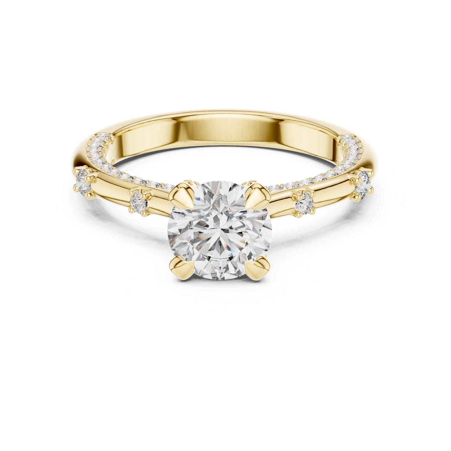 1 Carat Round Cut Lab Grown Diamond Solitaire Engagement Ring with Pavé Accent Band