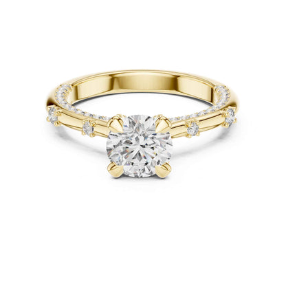 1 Carat Round Cut Lab Grown Diamond Solitaire Engagement Ring with Pavé Accent Band