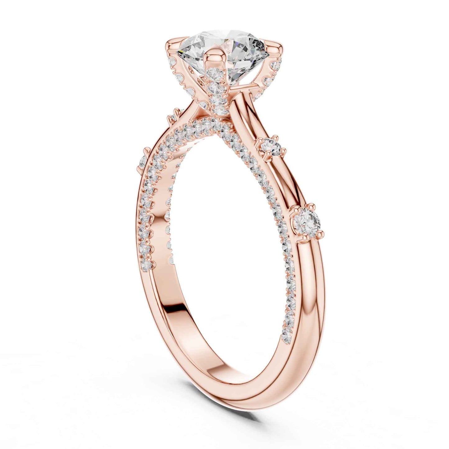 1 Carat Round Cut Lab Grown Diamond Solitaire Engagement Ring with Pavé Accent Band