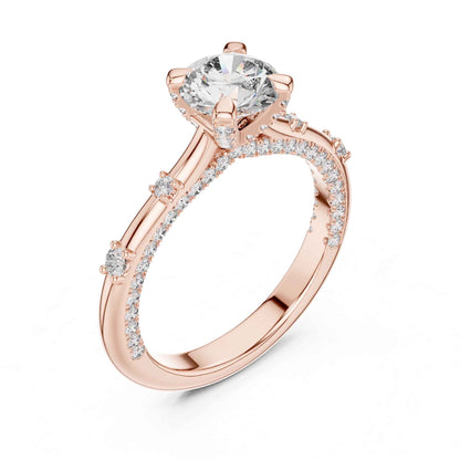 1 Carat Round Cut Lab Grown Diamond Solitaire Engagement Ring with Pavé Accent Band