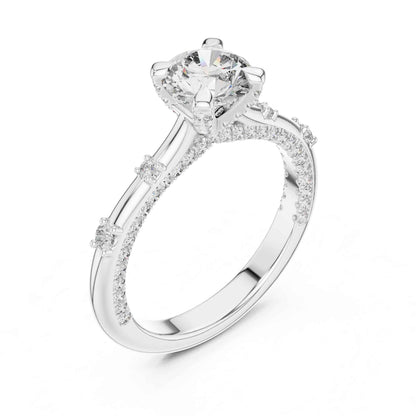1 Carat Round Cut Lab Grown Diamond Solitaire Engagement Ring with Pavé Accent Band