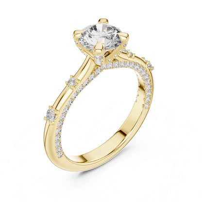 1 Carat Round Cut Lab Grown Diamond Solitaire Engagement Ring with Pavé Accent Band