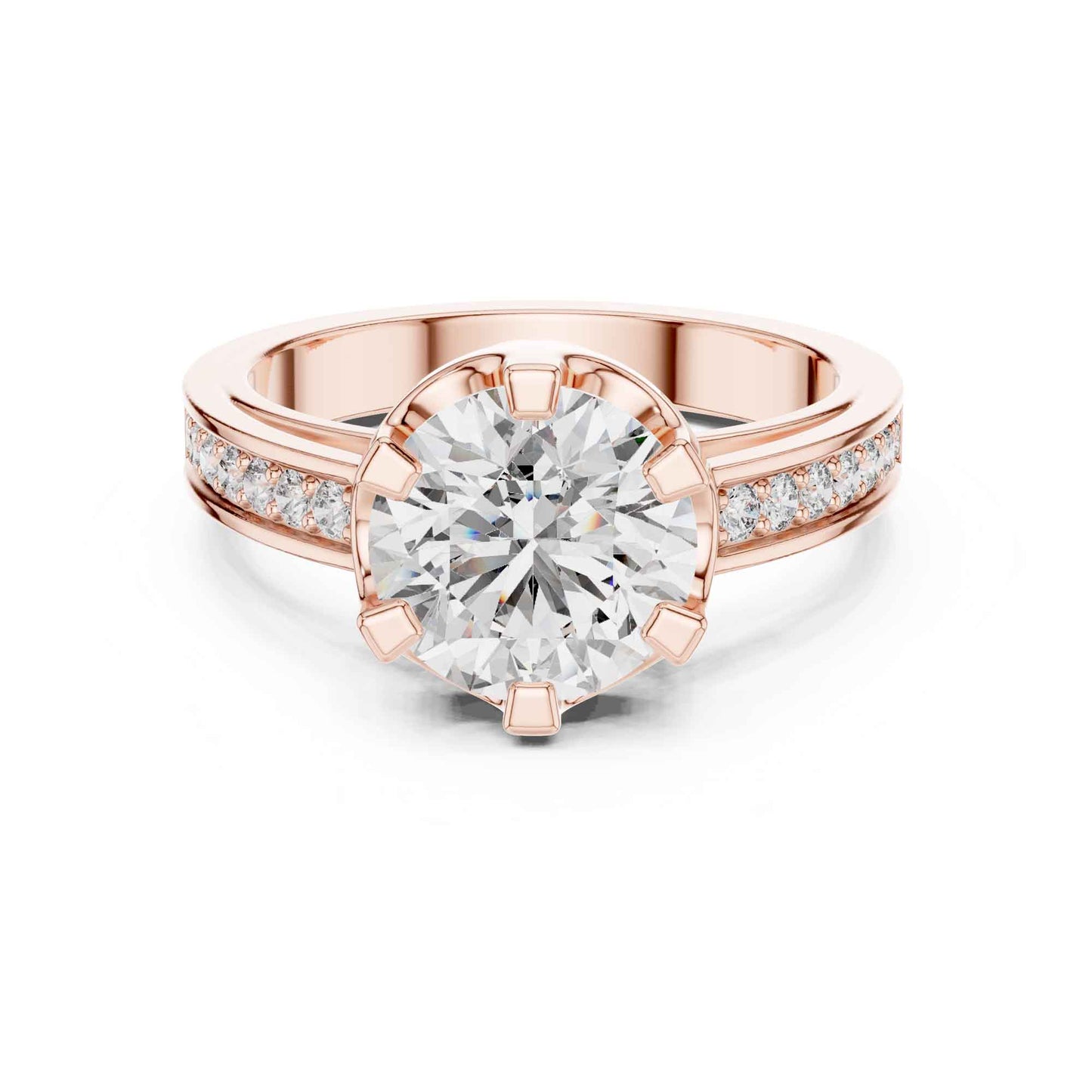 1.5 Carat Round Brilliant Solitaire Diamond Ring with Pavé Band