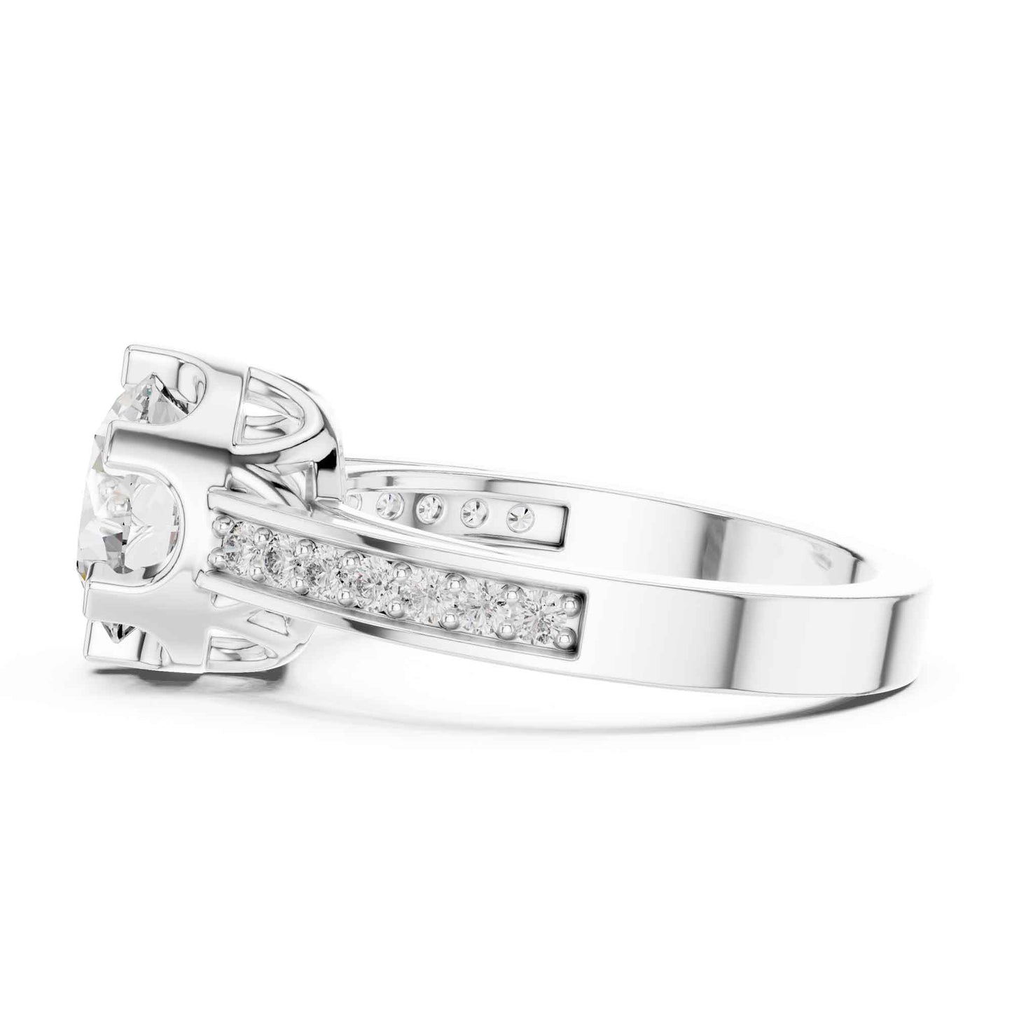 1.5 Carat Round Brilliant Solitaire Diamond Ring with Pavé Band