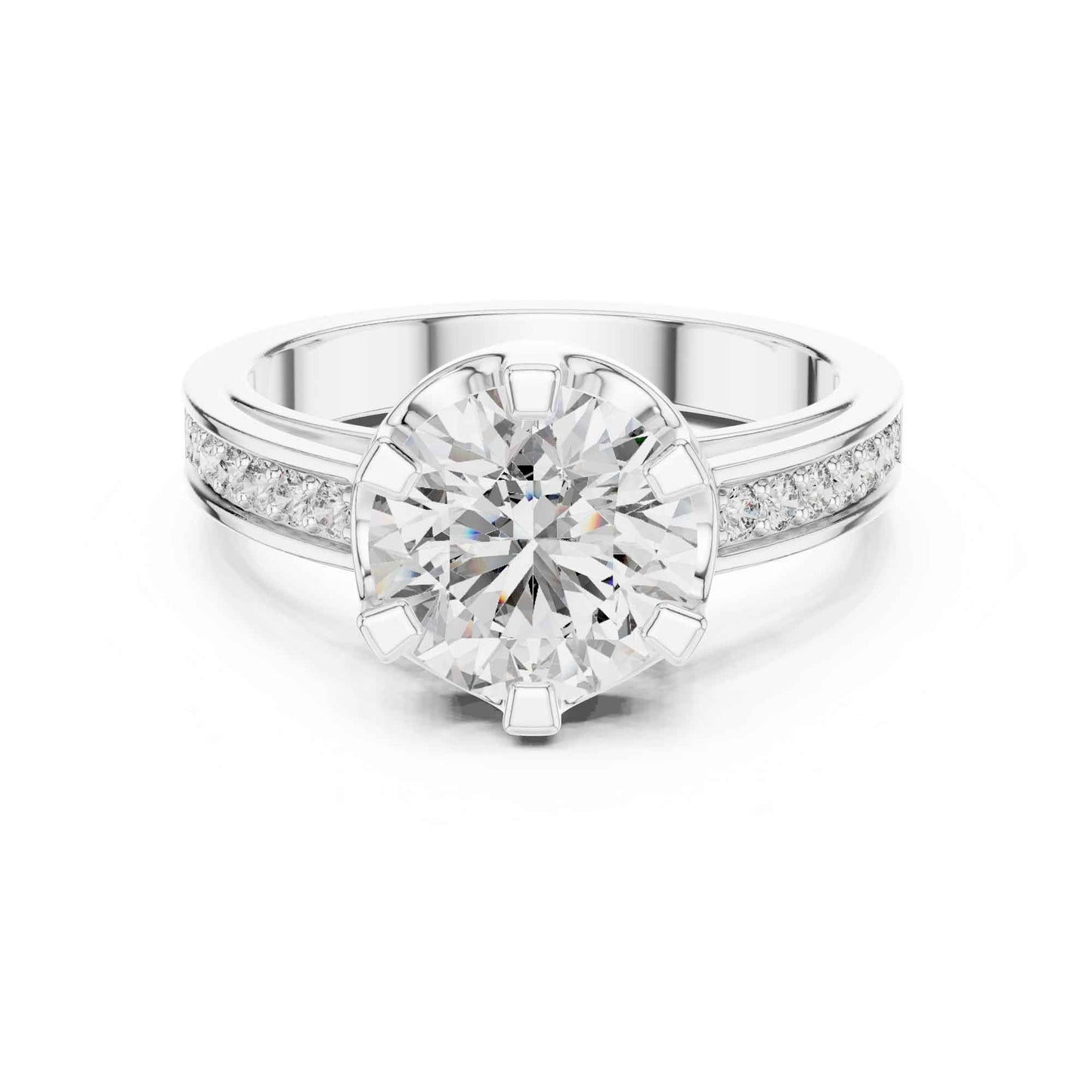 1.5 Carat Round Brilliant Solitaire Diamond Ring with Pavé Band