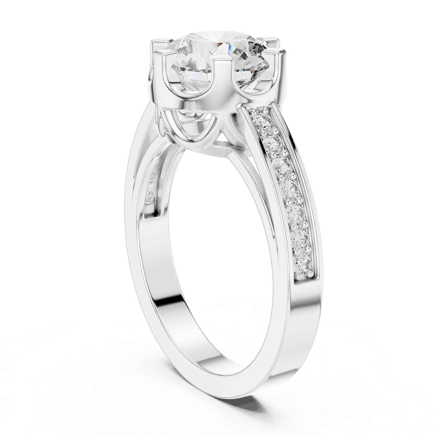 1.5 Carat Round Brilliant Solitaire Diamond Ring with Pavé Band