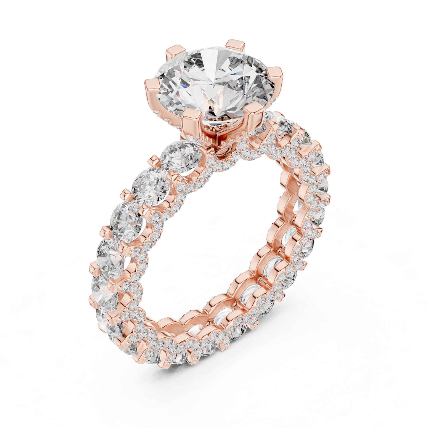 2 Carat Round Brilliant Diamond Engagement Ring with Eternity Pavé Band