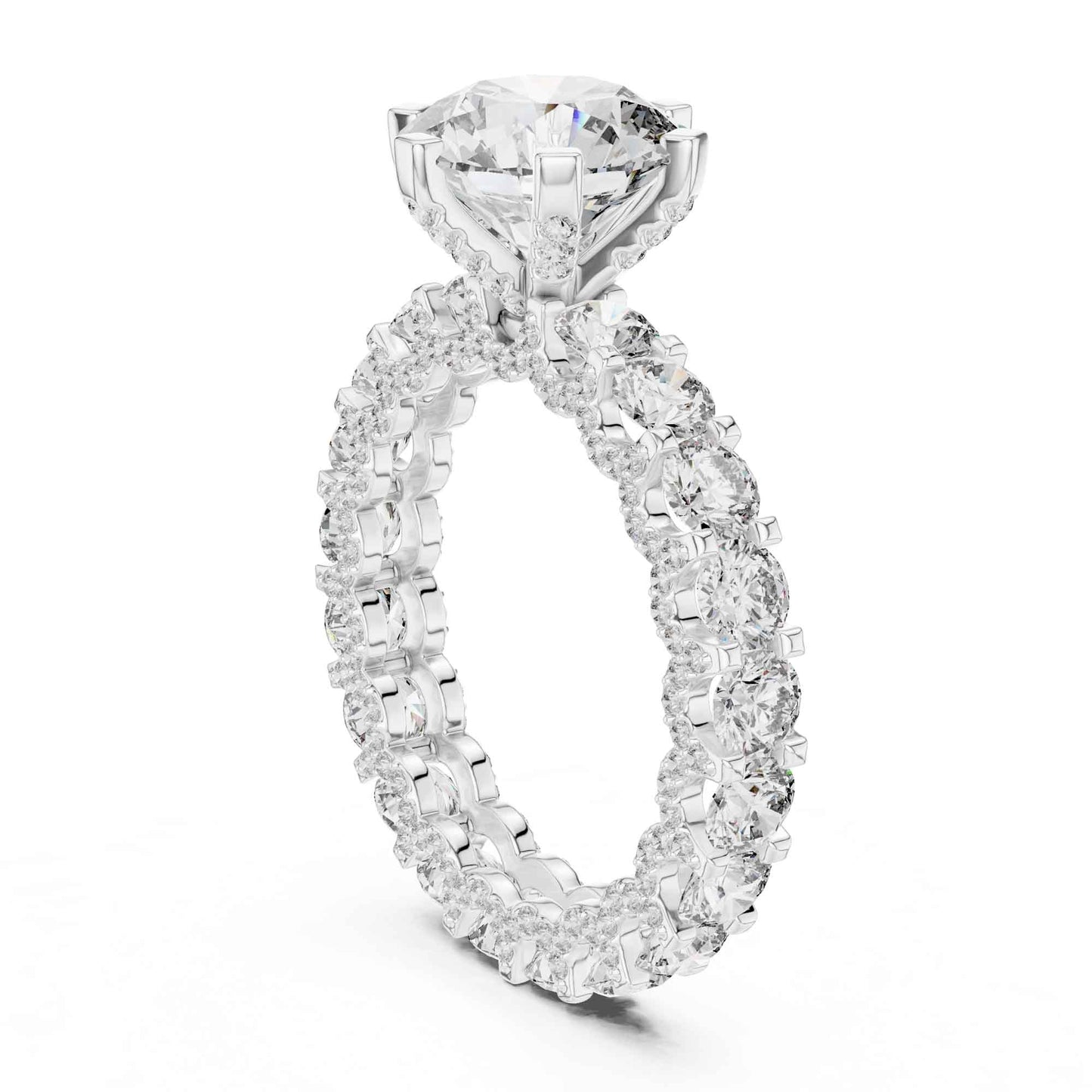 2 Carat Round Brilliant Diamond Engagement Ring with Eternity Pavé Band