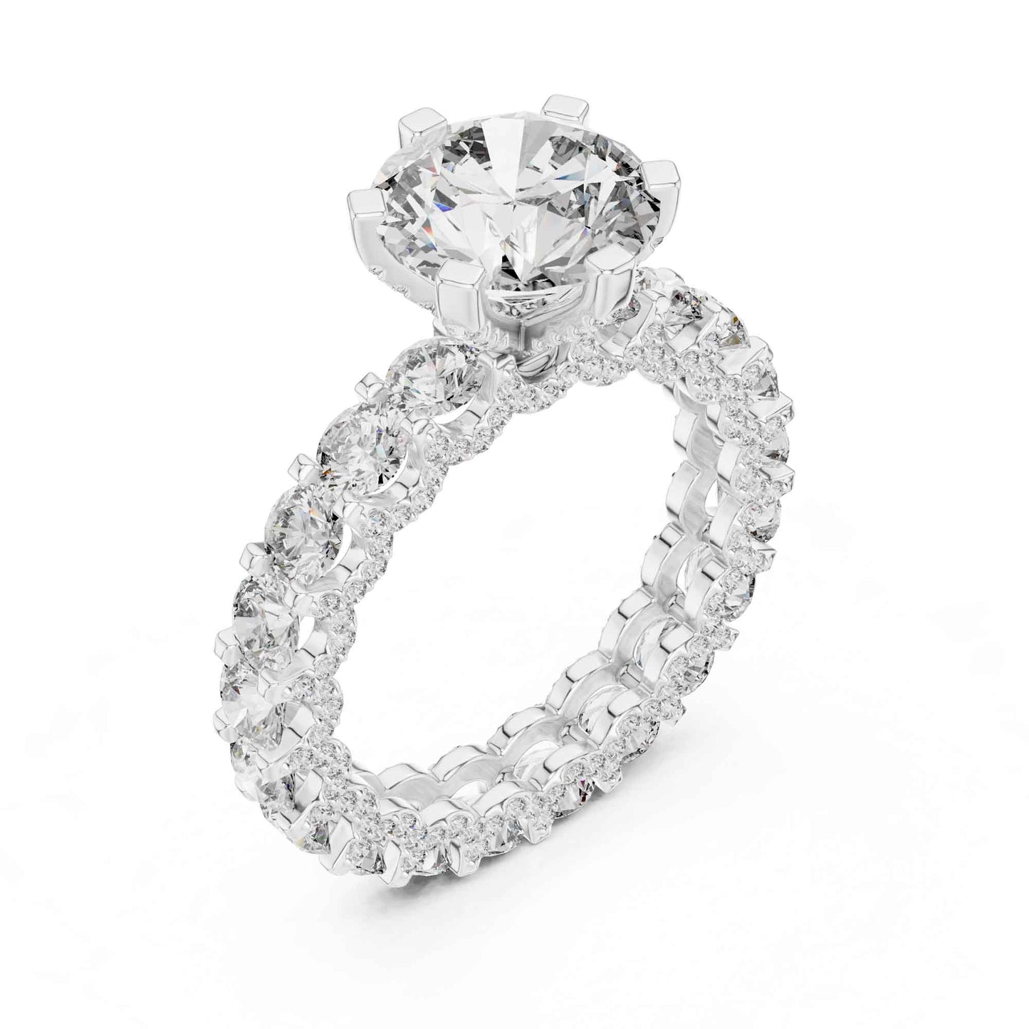 2 Carat Round Brilliant Diamond Engagement Ring with Eternity Pavé Band
