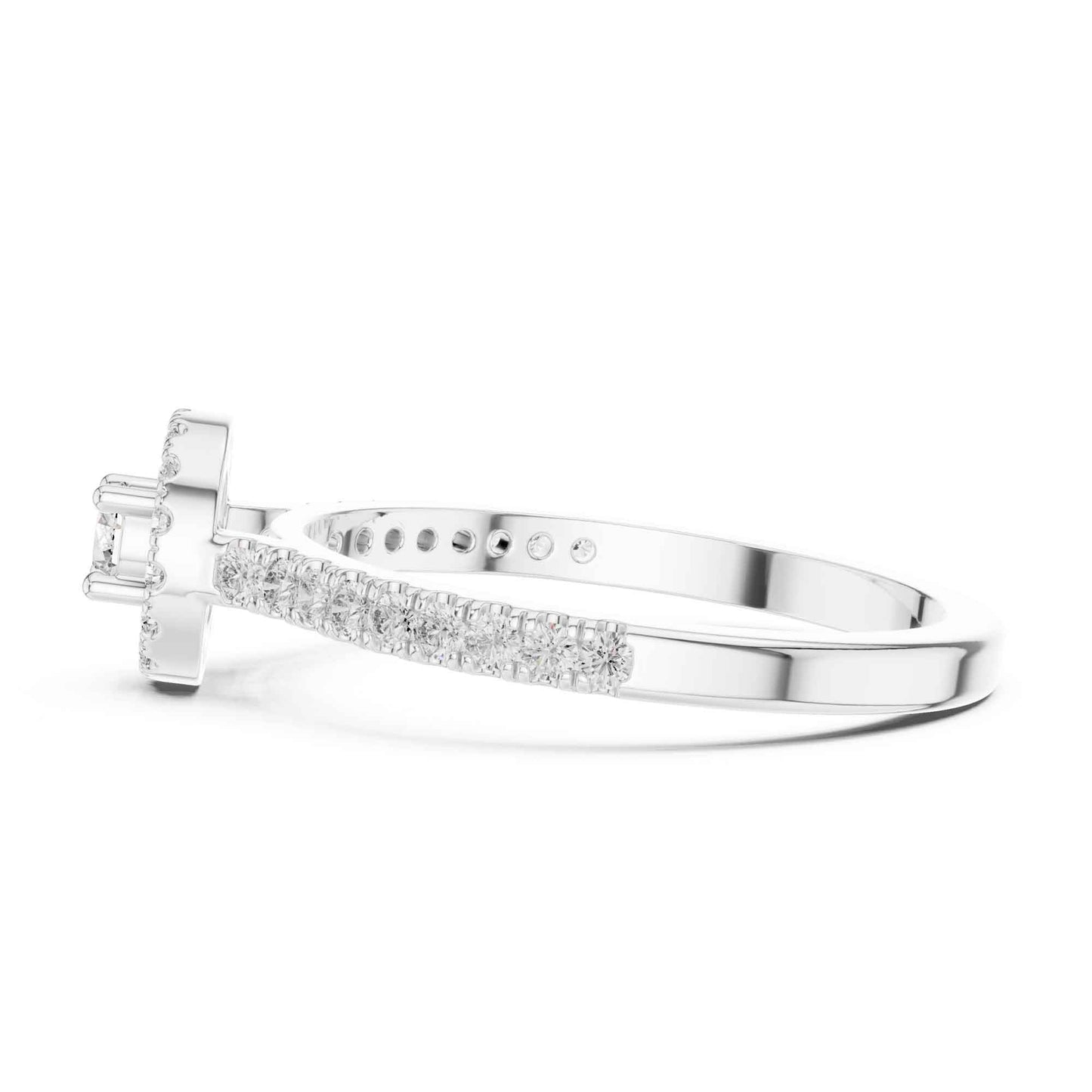 Round Halo Diamond Engagement Ring with Pavé Band