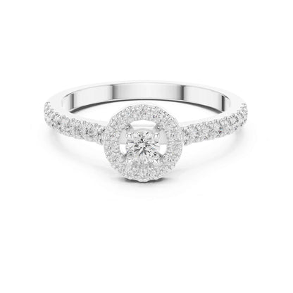 Round Halo Diamond Engagement Ring with Pavé Band