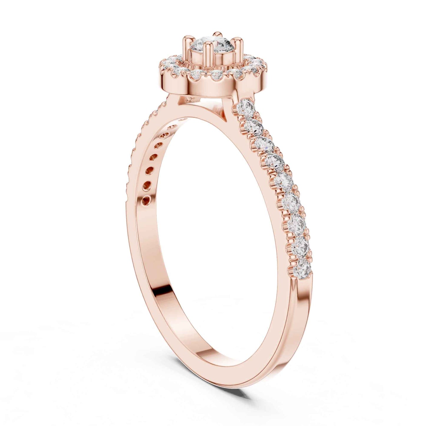Round Halo Diamond Engagement Ring with Pavé Band