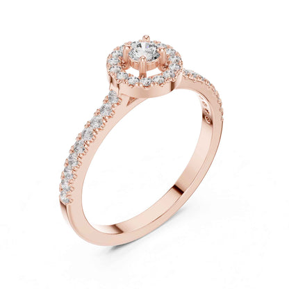Round Halo Diamond Engagement Ring with Pavé Band
