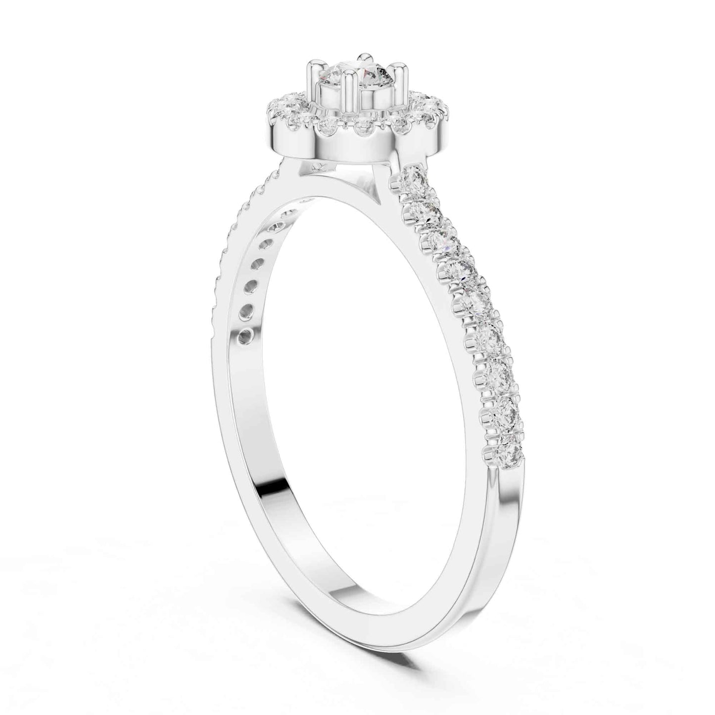 Round Halo Diamond Engagement Ring with Pavé Band