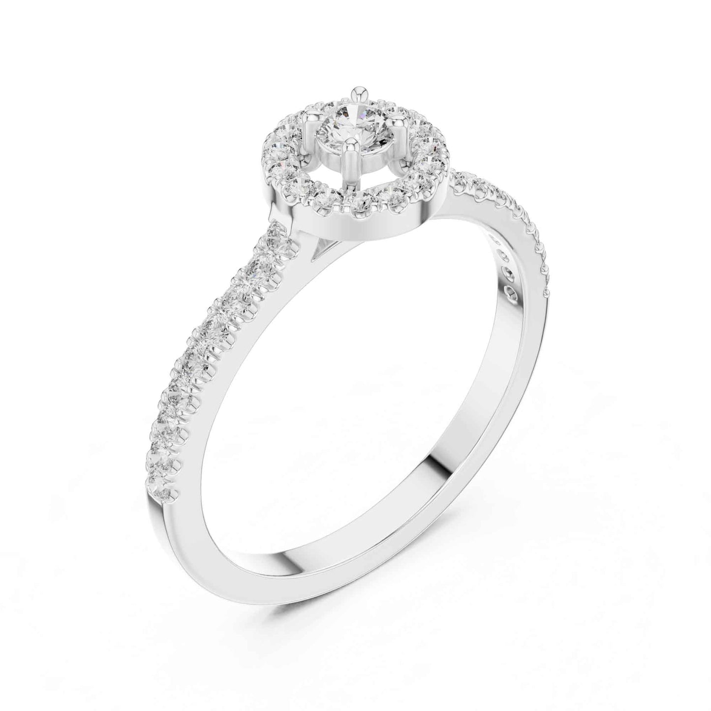 Round Halo Diamond Engagement Ring with Pavé Band