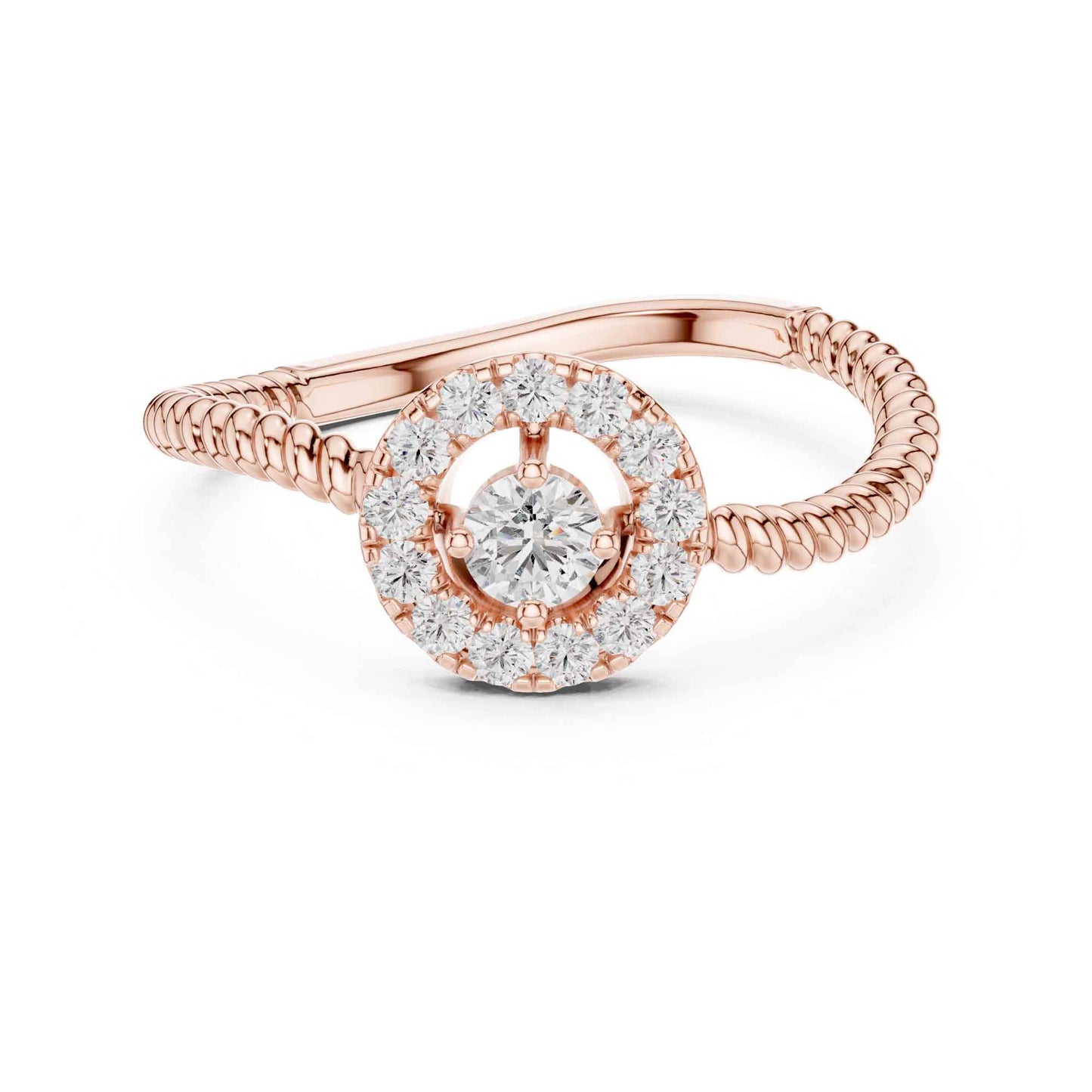 Round Halo Diamond Ring with Twisted Rope Band