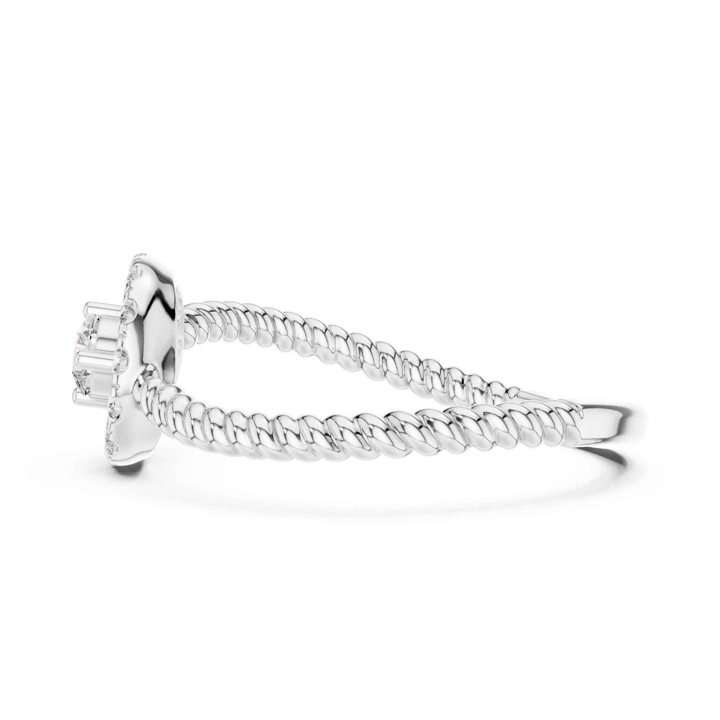 Round Halo Diamond Ring with Twisted Rope Band