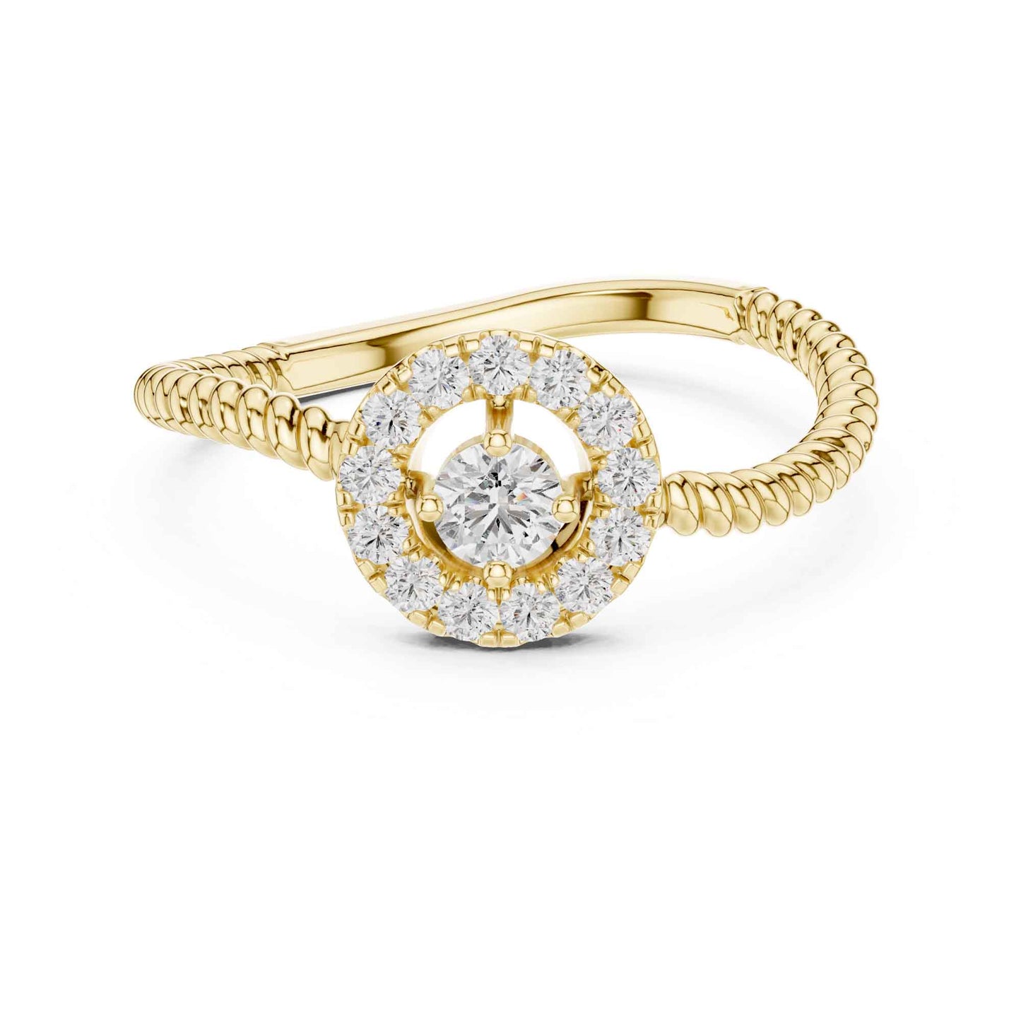 Round Halo Diamond Ring with Twisted Rope Band