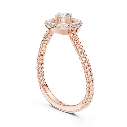 Round Halo Diamond Ring with Twisted Rope Band