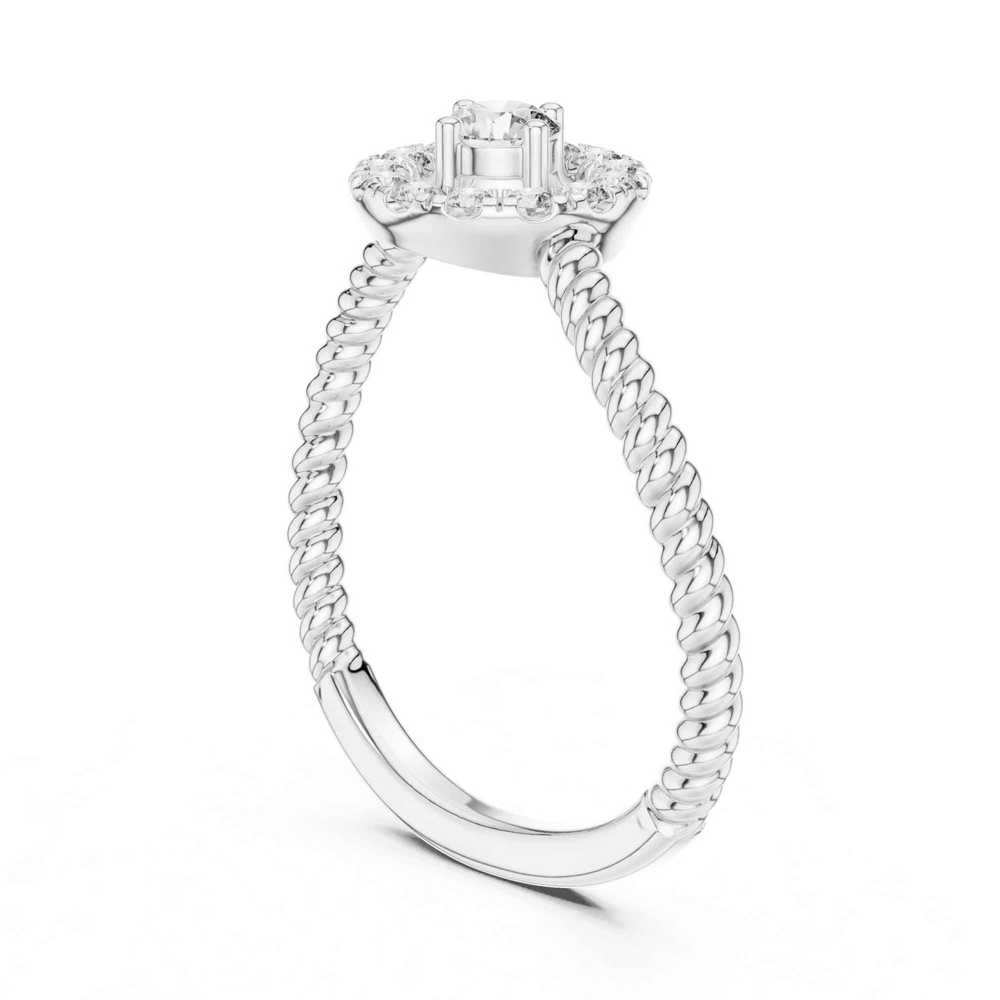 Round Halo Diamond Ring with Twisted Rope Band