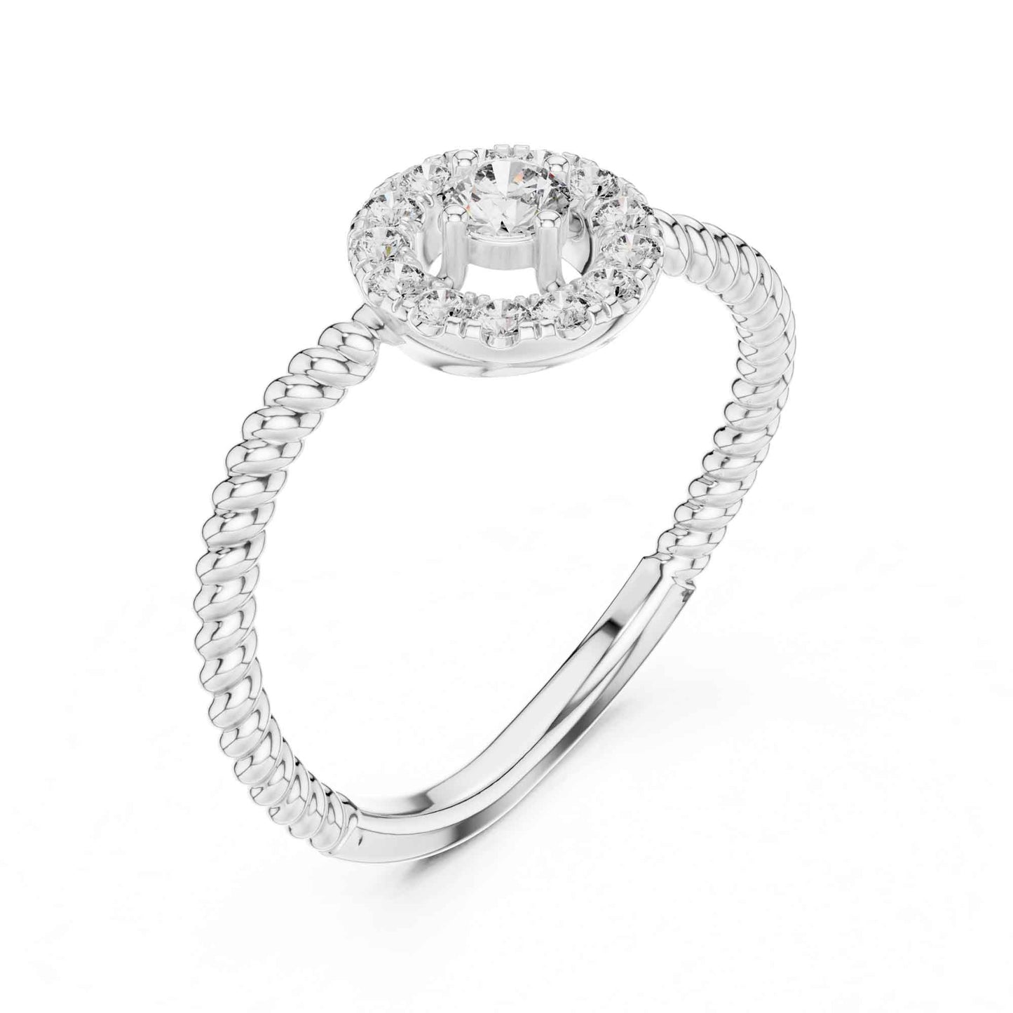 Round Halo Diamond Ring with Twisted Rope Band