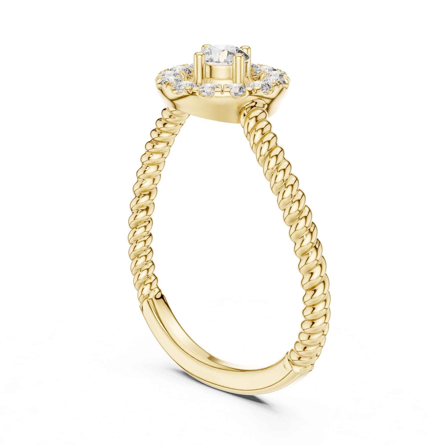 Round Halo Diamond Ring with Twisted Rope Band