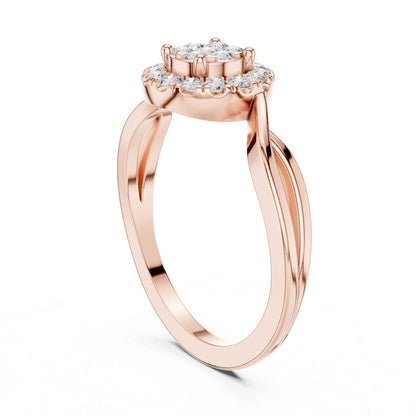 Round Diamond Halo Ring with Twisted Band