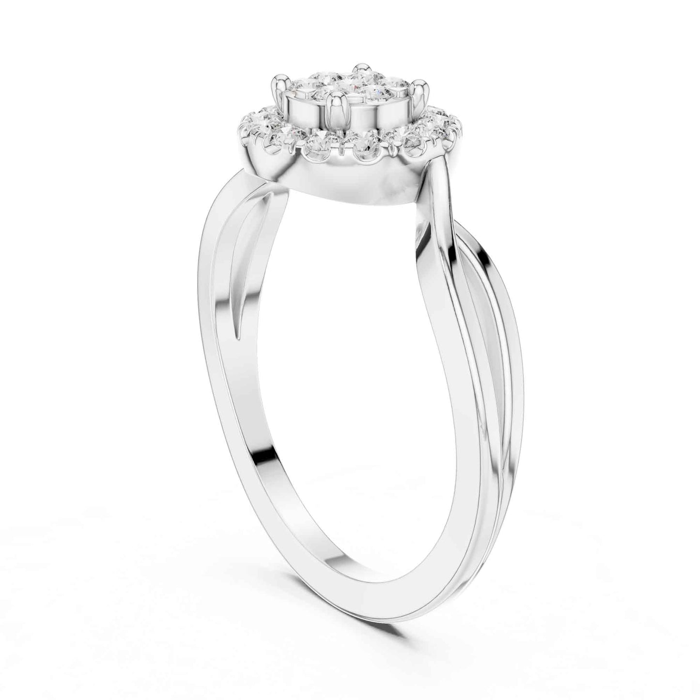 Round Diamond Halo Ring with Twisted Band