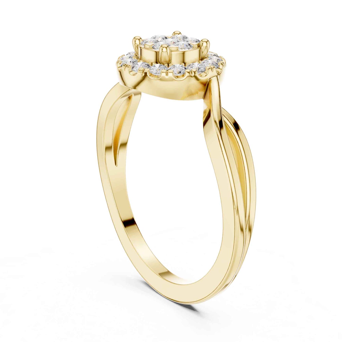 Round Diamond Halo Ring with Twisted Band