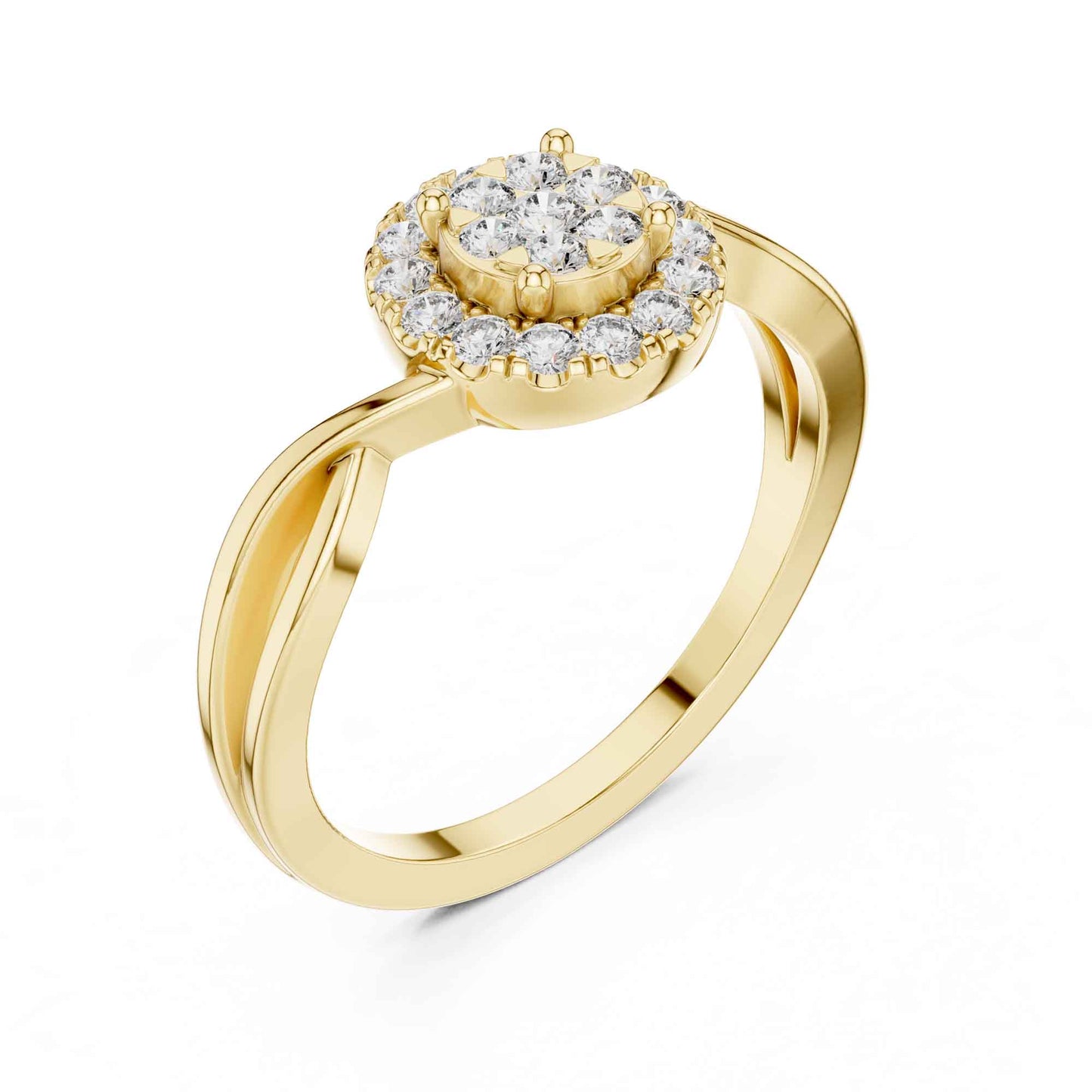 Round Diamond Halo Ring with Twisted Band