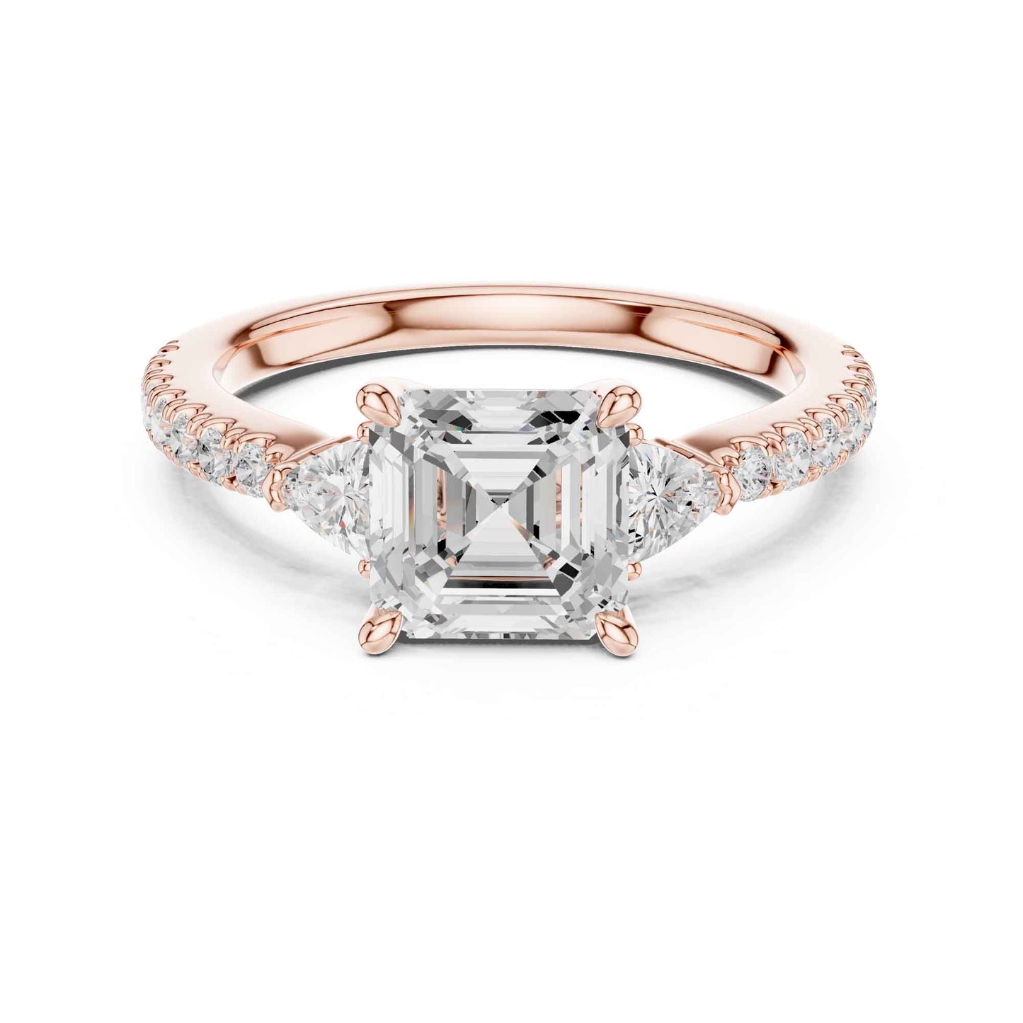 1.5 Carat Asscher Cut Lab Grown Diamond Three Stone Ring with Pavé Band