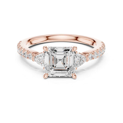 1.5 Carat Asscher Cut Lab Grown Diamond Three Stone Ring with Pavé Band