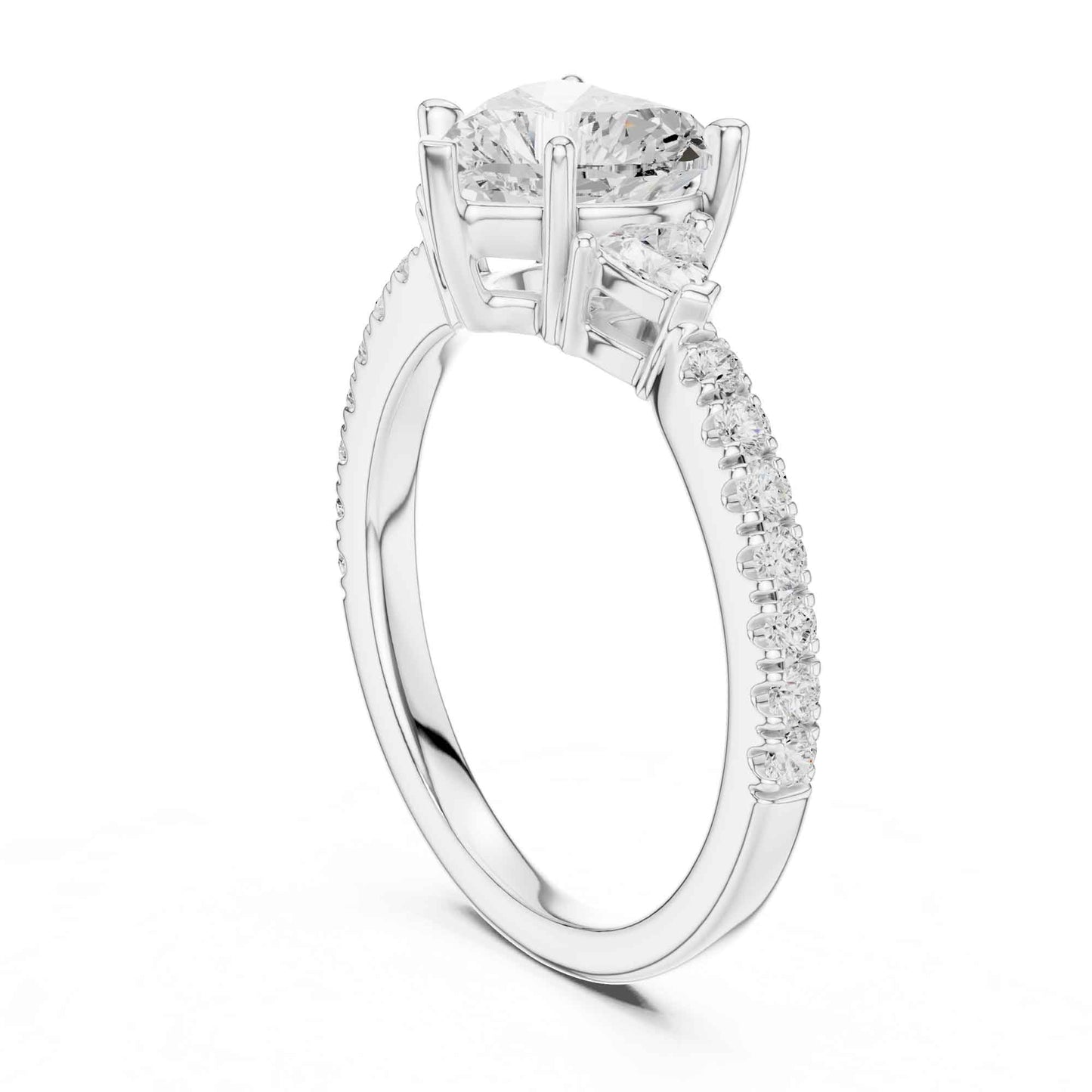 1.5 Carat Ct Heart Shaped Lab Grown Diamond Engagement Ring with Side Stones
