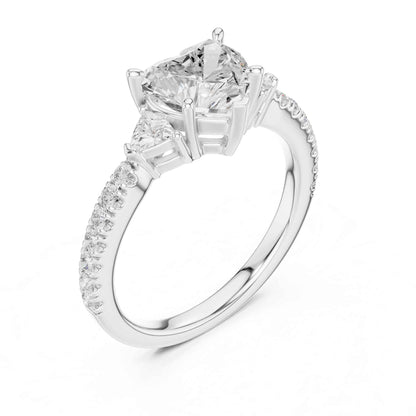 1.5 Carat Ct Heart Shaped Lab Grown Diamond Engagement Ring with Side Stones