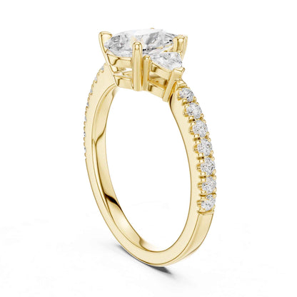 1.5 Carat Pear Shaped Lab Grown Diamond Three Stone Engagement Ring with Pavé Band