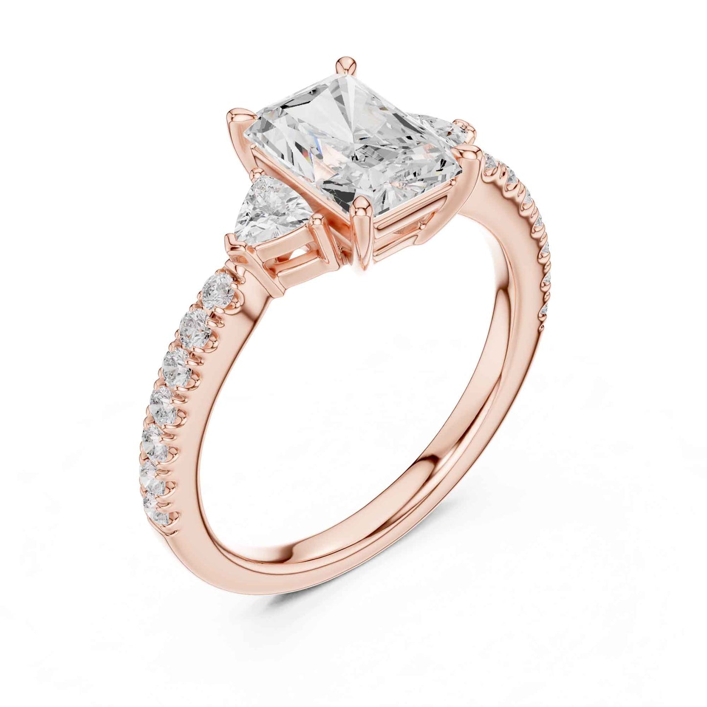 1.5 Carat Radiant Cut Lab Grown Diamond Three Stone Engagement Ring